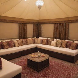 Hospitality in Saudi culture is paramount, embodied in the Arab tent tradition. Inside, guests are met with an outpouring of generosity - aromatic coffee and dates are served, comfortable seating arranged with plush cushions, creating an environment of warmth, making every guest feel like family.