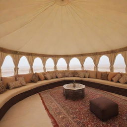 Hospitality in Saudi culture is paramount, embodied in the Arab tent tradition. Inside, guests are met with an outpouring of generosity - aromatic coffee and dates are served, comfortable seating arranged with plush cushions, creating an environment of warmth, making every guest feel like family.