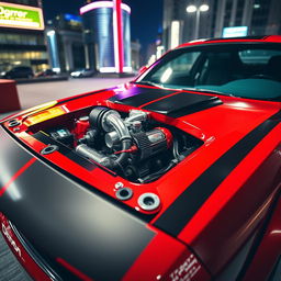 A striking 2020 Dodge Demon featuring a powerful turbocharger, showcased in a captivating setting