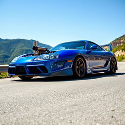 A captivating Toyota Supra MK4 equipped with a powerful supercharger, displayed in an impressive setting