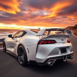 An eye-catching Toyota Supra MK4 equipped with a powerful turbocharger, showcased in a striking environment