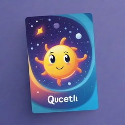 Design a cute, cartoon-style 'Quantum Leap' card, an 'upcell' type. Visualize a charismatic cell leaping across dimensions, demonstrating its ability to rearrange cards. The card should reflect excitement and mastery over quantum mechanics.