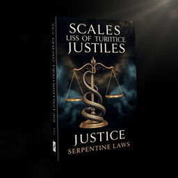 A striking book cover design for a legal thriller titled 'Scales of Justice' by Serpentine Laws