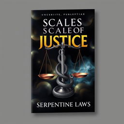 A striking book cover design for a legal thriller titled 'Scales of Justice' by Serpentine Laws