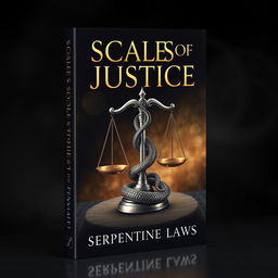 A striking book cover design for a legal thriller titled 'Scales of Justice' by Serpentine Laws