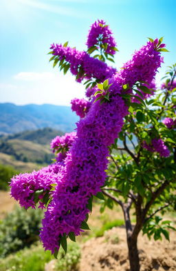 A beautiful Arghavan tree (also known as Judas tree), showcasing its vibrant purple flowers, set against a serene landscape