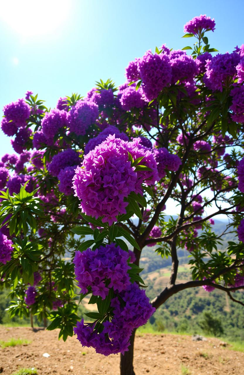 A beautiful Arghavan tree (also known as Judas tree), showcasing its vibrant purple flowers, set against a serene landscape