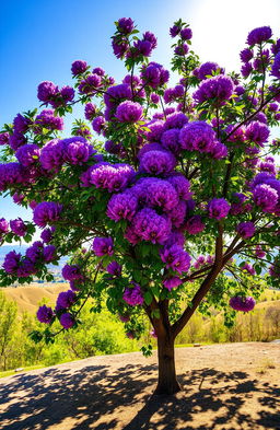 A beautiful Arghavan tree (also known as Judas tree), showcasing its vibrant purple flowers, set against a serene landscape