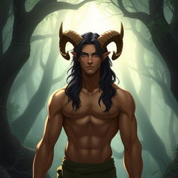 A slim male figure with subtly defined muscles, featuring medium-long wavy black hair