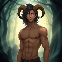 A slim male figure with subtly defined muscles, featuring medium-long wavy black hair