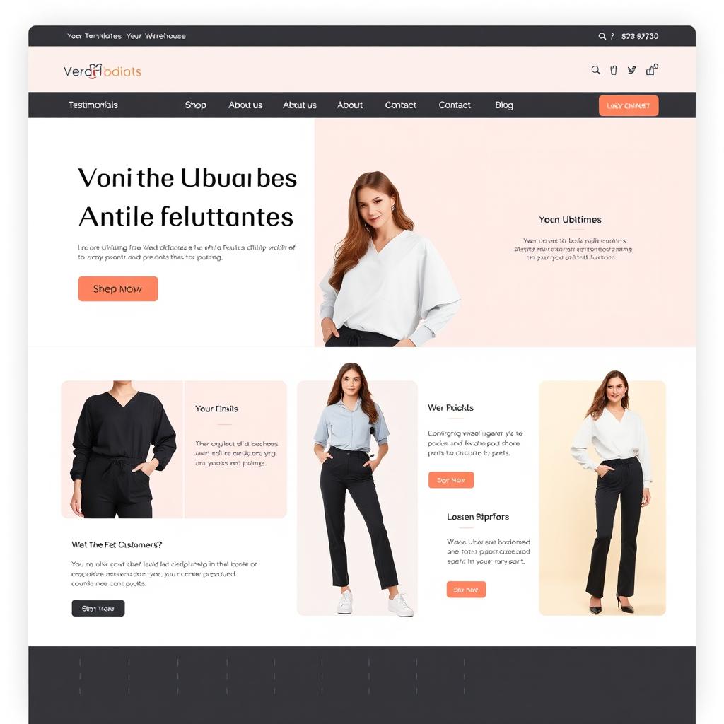 A fresh, modern website design for a warehouse specializing in women’s anti-fluid uniforms, blouses, and pants
