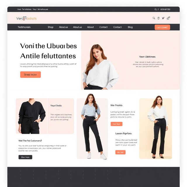 A fresh, modern website design for a warehouse specializing in women’s anti-fluid uniforms, blouses, and pants