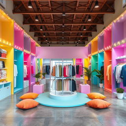 A unique and vibrant warehouse design for showcasing women's anti-fluid uniforms, blouses, and pants