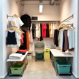 A budget-friendly remodel for a 3x2 meter warehouse space to display women's anti-fluid uniforms, blouses, and pants