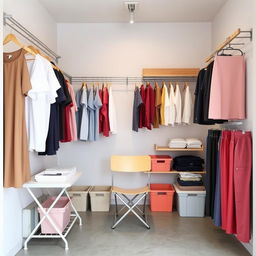 A budget-friendly remodel for a 3x2 meter warehouse space to display women's anti-fluid uniforms, blouses, and pants