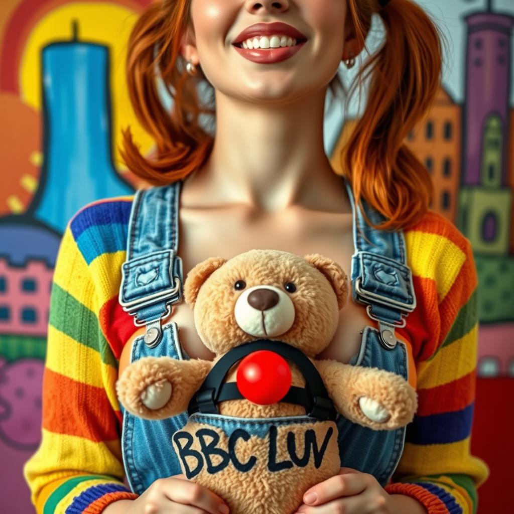 A close-up shot of a gorgeous female with auburn hair styled in pigtails