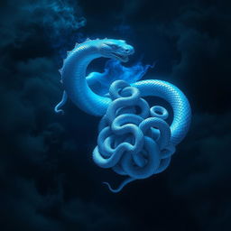 A stunning and mystical scene depicting an azure serpent emerging from obscuring shadows, its movements flowing and graceful, as if orchestrated by the very fabric of the universe