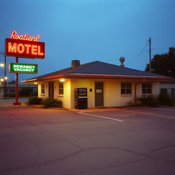 An image of a 1990s roadside motel in New Orleans, characterized by its simple and worn-down appearance