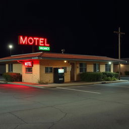 An image of a 1990s roadside motel in New Orleans, characterized by its simple and worn-down appearance