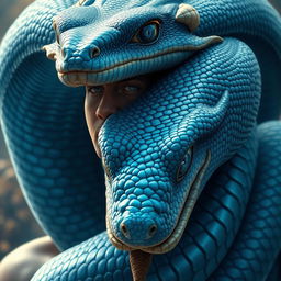 An impressive portrayal of a blue serpent god, with its gaze offering an ancient reflection of deep, instinctual wisdom