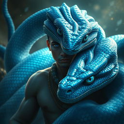 An enchanting representation of a blue serpent god, with a gaze that reflects ancient instincts long buried