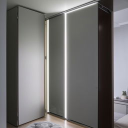 A modern sliding wardrobe on a sleek grey flooring in a well-lit room