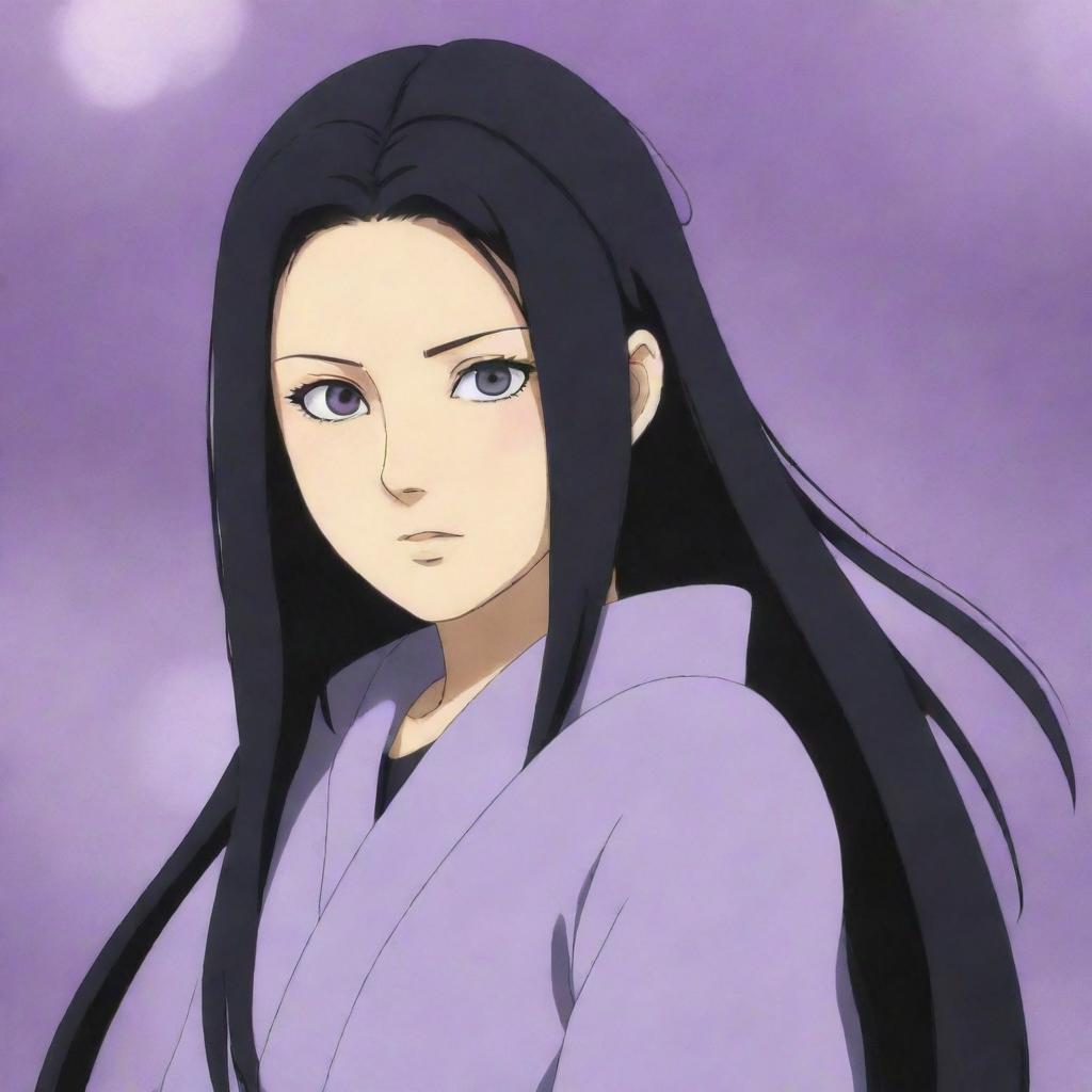 Generate an image of Hanabi Hyuga, a character from Naruto. She has long dark hair, pale eyes with a tint of lavender and is usually seen in traditional shinobi attire.