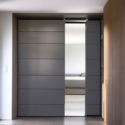 A modern sliding wardrobe on a sleek grey flooring in a well-lit room