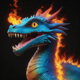 A playful, vibrant cartoon dragon breathing fire, with detailed, vivid scales and animated eyes