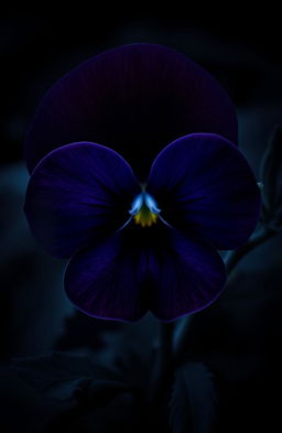 A dark viola flower with deep, rich purple petals, resembling a mysterious symbol, surrounded by shadowy foliage, creating an eerie and suspenseful atmosphere ideal for a thriller book cover