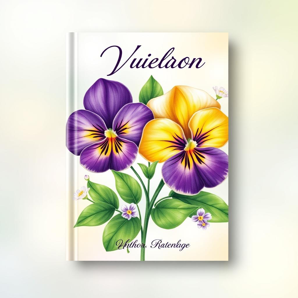 A visually stunning book cover featuring a beautifully illustrated viola flower, with its vibrant purple, yellow, and white petals prominently displayed at the center