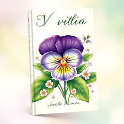 A visually stunning book cover featuring a beautifully illustrated viola flower, with its vibrant purple, yellow, and white petals prominently displayed at the center