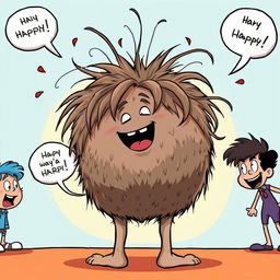 A humorous and exaggerated cartoonish depiction of a hairy butt that whimsically showcases comedic elements, with strands of hair exaggeratedly sprouting in various directions, surrounded by playful cartoon bubbles