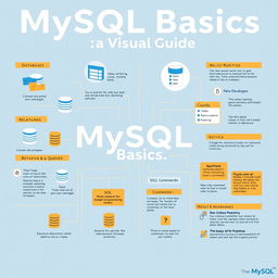 A comprehensive and visually appealing guide titled 'MySQL Basics: A Visual Guide'