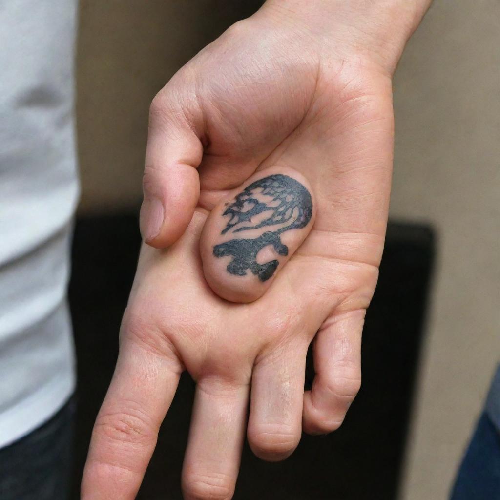 A symbolic, intricately designed father and son tattoo. It features a strong, protective father's hand holding a smaller, child-like hand, signifying the empowering bond between a father and son.