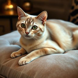 A beautiful, sleek and sexy cat with a shiny fur coat, striking green eyes, and a confident pose