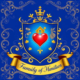 A stunning family crest featuring a heart symbol, a detailed house, and money representations, all harmoniously integrated