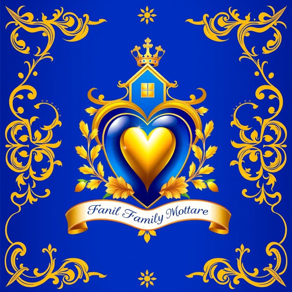 A stunning family crest featuring a heart symbol, a detailed house, and money representations, all harmoniously integrated