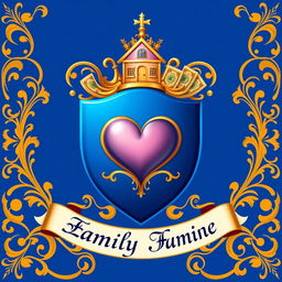 A stunning family crest featuring a heart symbol, a detailed house, and money representations, all harmoniously integrated