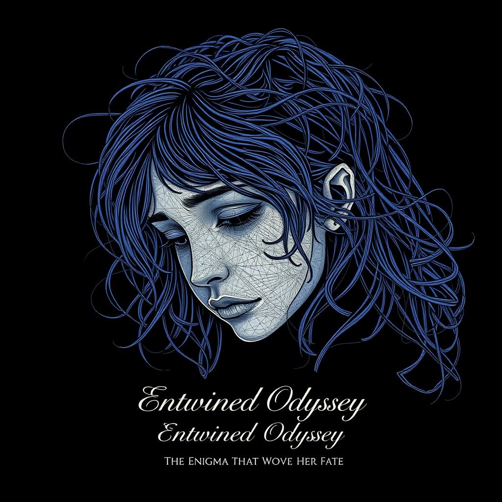 A stunningly intricate line art portrait of a sad girl, embodying a sense of mystery and depth