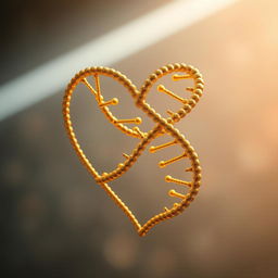 A stunning visual of a heart shape formed by an intricate gold DNA strand