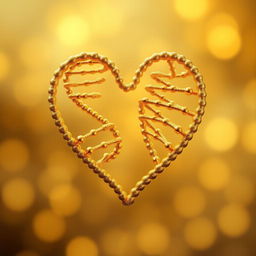 A stunning visual of a heart shape formed by an intricate gold DNA strand