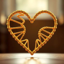 A stunning visual of a heart shape formed by an intricate gold DNA strand