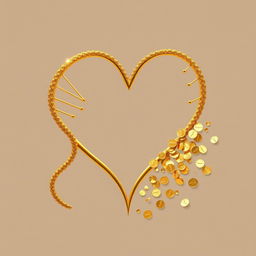 An elaborate design featuring a gold DNA strand intertwined with a heart shape, where the strands of DNA elegantly loop into the form of a heart