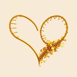 An elaborate design featuring a gold DNA strand intertwined with a heart shape, where the strands of DNA elegantly loop into the form of a heart