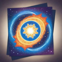 Create a cute, cartoon-style 'Celestial Fusion' card, an 'upcell' type. Illustrate two cells merging together in a dazzling display of power, forming a unique hybrid. The fusion should be dazzling, symbolizing the merging of abilities.