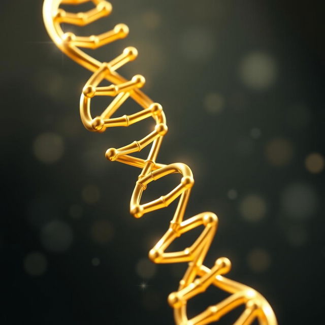 A stunning depiction of a flawless gold DNA strand, showcasing its intricate double helix structure with precision