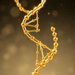 A stunning depiction of a flawless gold DNA strand, showcasing its intricate double helix structure with precision