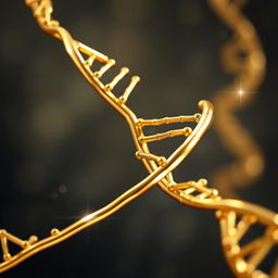 A stunning depiction of a flawless gold DNA strand, showcasing its intricate double helix structure with precision