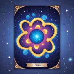 Design a cute, cartoon-style 'Celestial Fusion' card, an 'upcell' type. Visualize two cells in an endearing merger to form a powerful hybrid cell. The newly formed cell should beam with combined abilities and a celestial glow.